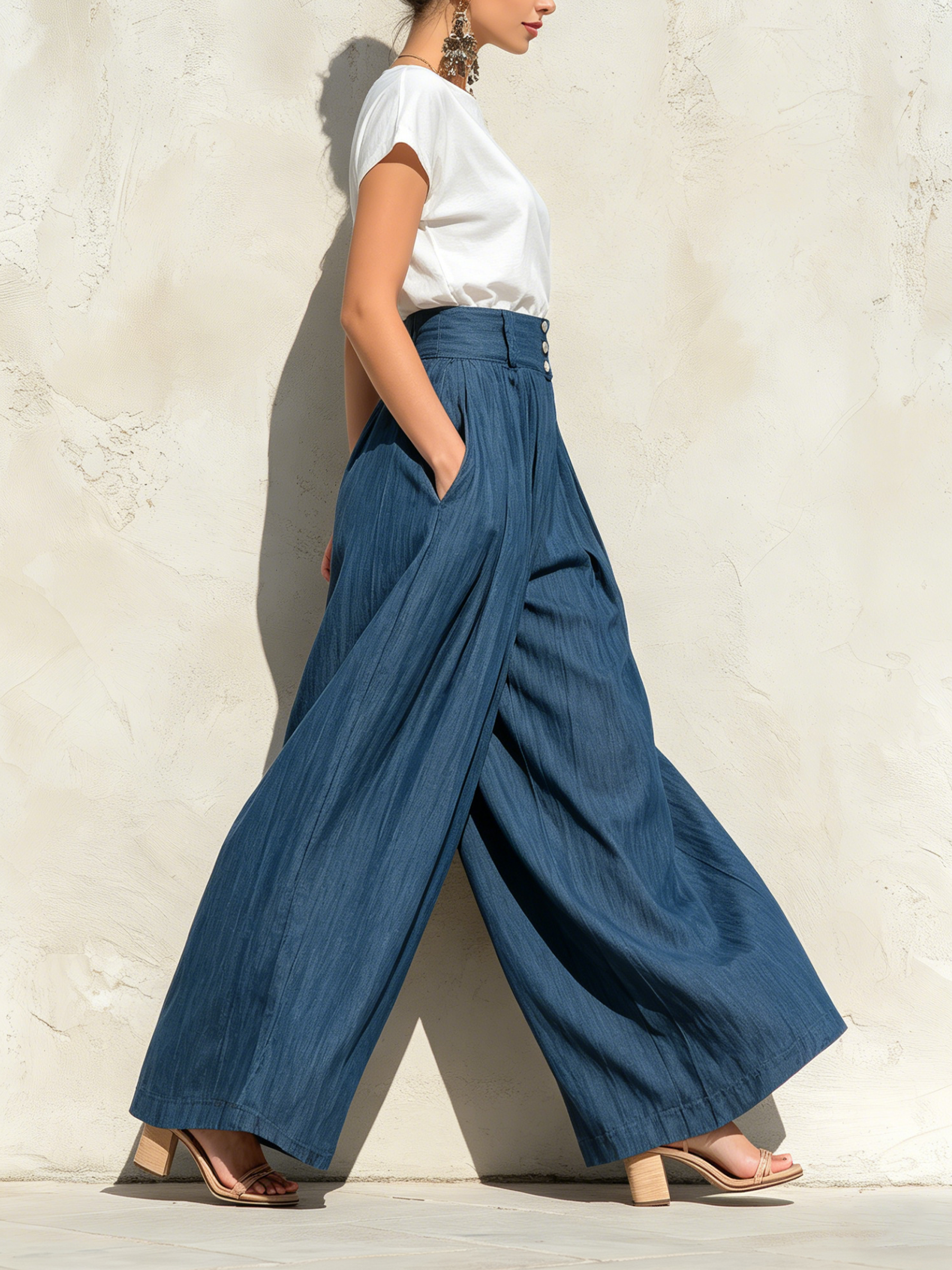 High-Waist Tencel Denim Wide-Leg Palazzo Pants