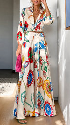 Women's Collared Printed Satin Resort Set
