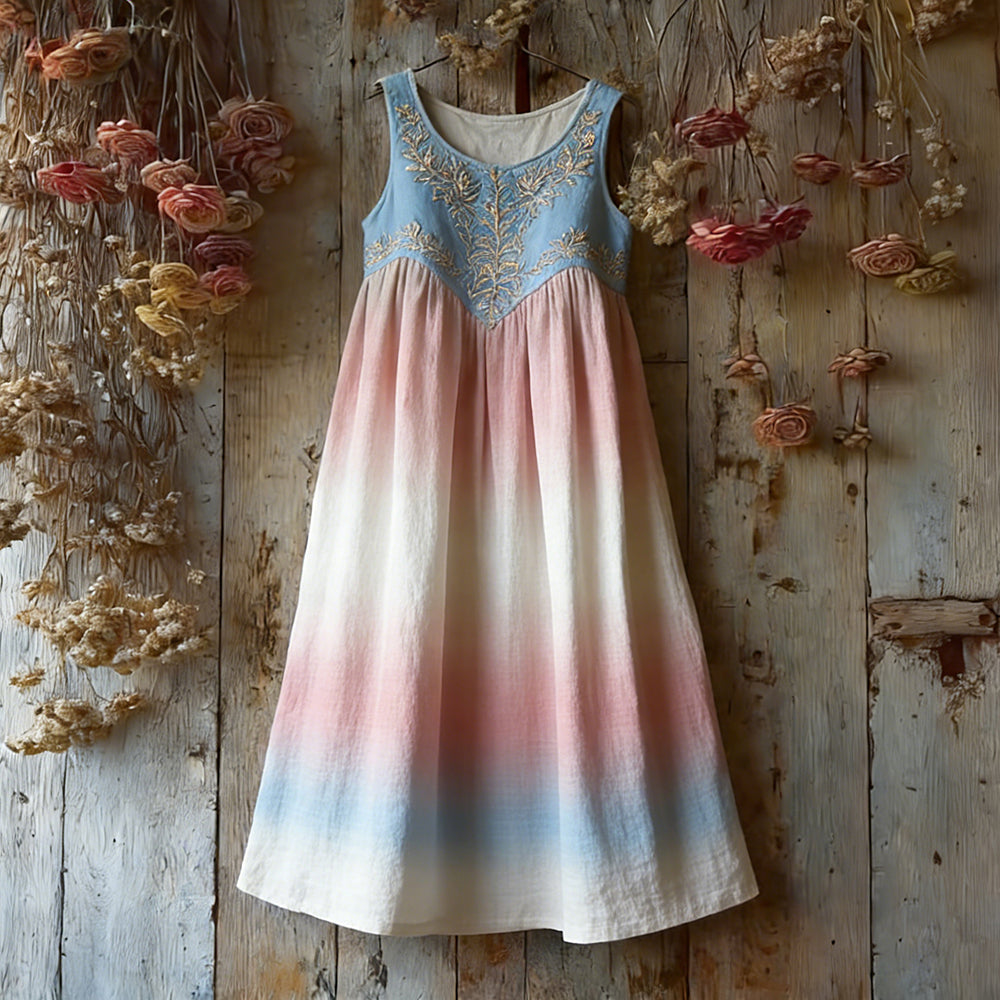 Vintage Trans Flag Color Gradient Cozy Linen Midi Dress