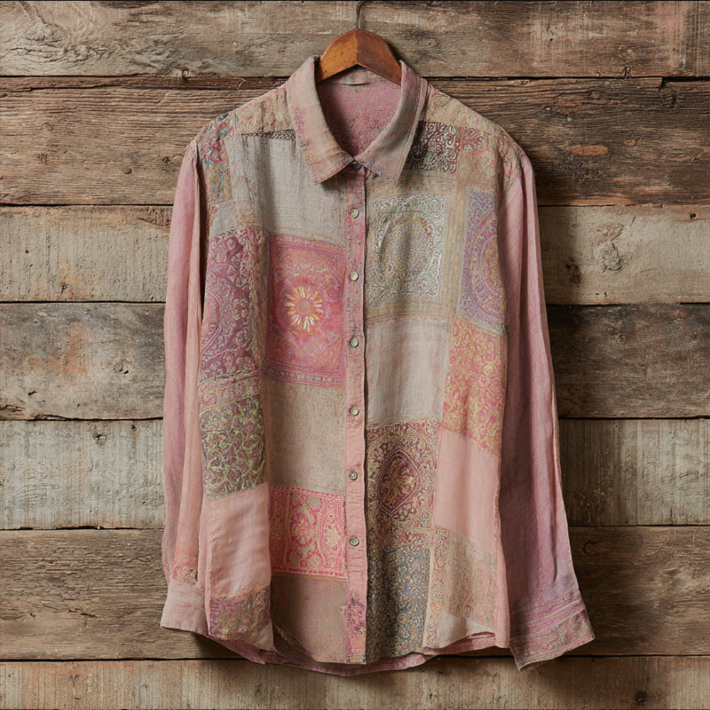 Bohème Style Patchwork Floral Cardigan Long-sleeved Button-down Shirt