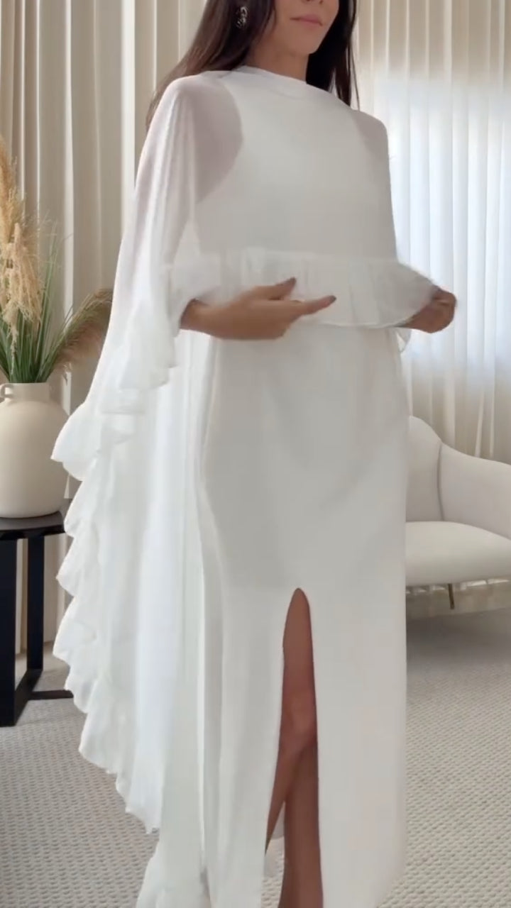 White Beaded Sleeveless Two‑Piece Maxi Dress