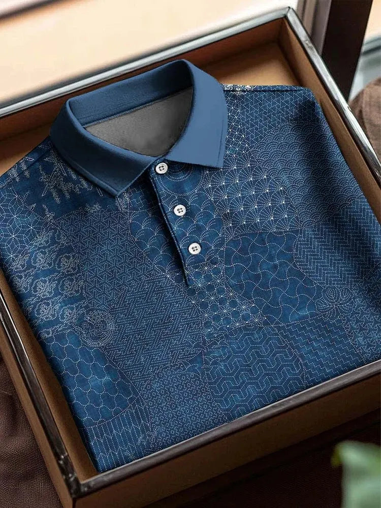 Men's Vintage Traditional Japanese Sashiko Art Polo Shirt