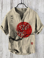 Japanese Ink Painting Of Sunrise Art Linen Blend