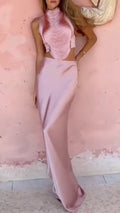 Sleeveless Mock Neck Crop Top & Maxi Mermaid Skirt Set