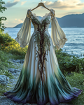 Summer Viking Tribal Celtic Tree of Life Gradient Lace Splicing Ruffle Dress fbb0