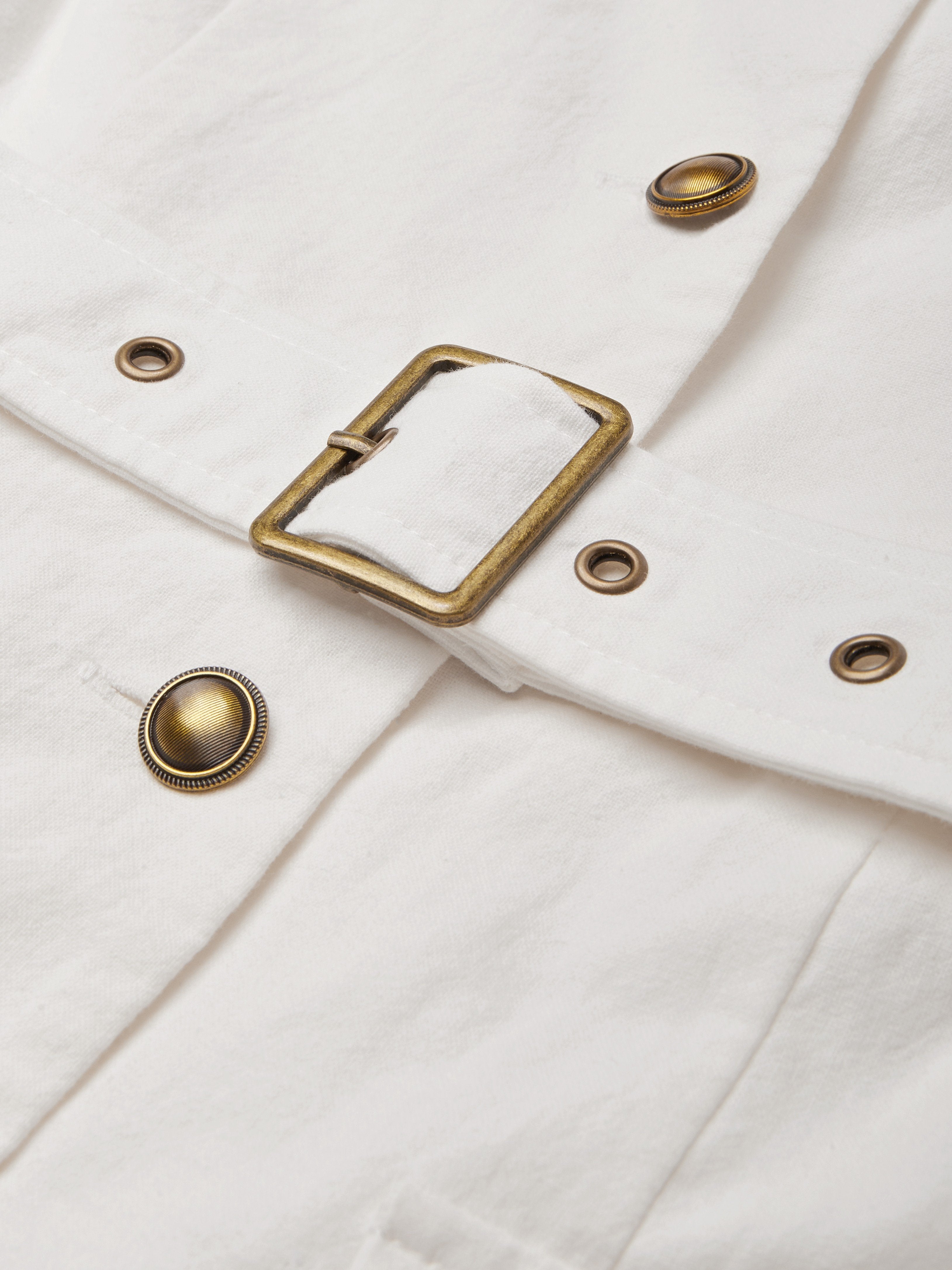 Midi Linen Dress, Short Sleeves, Shawl Collar, Plain, Button Design, French Vintage, White