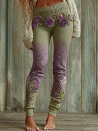 Lassy Gradient Purple Lavender And Floral Art Cozy Knit Leggings