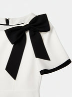 Black Bow Short Sleeve Sheath Midi Dress