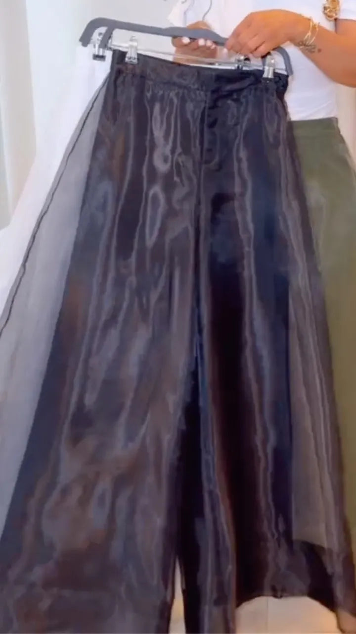 Women's Organza Patchwork Double-Layer Wide-Leg Pants