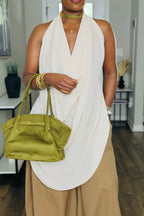 Halter Draped Tunic Top & Wide Leg Pants Two Piece Outfit