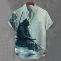 Men's Japanese Cat Samurai Art Casual Short Sleeve Shirts