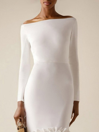 Off White Off The Shoulder Ruched  Mermaid Gown