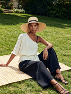Asymmetric One-Shoulder Tie-Waist Top & Wide-Leg Trousers Co-Ord Set