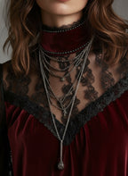 Elegant Velvet & Lace Victorian-Inspired Blouse