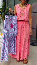 Heart Stripe Crinkle Two Piece Midi Skirt Set
