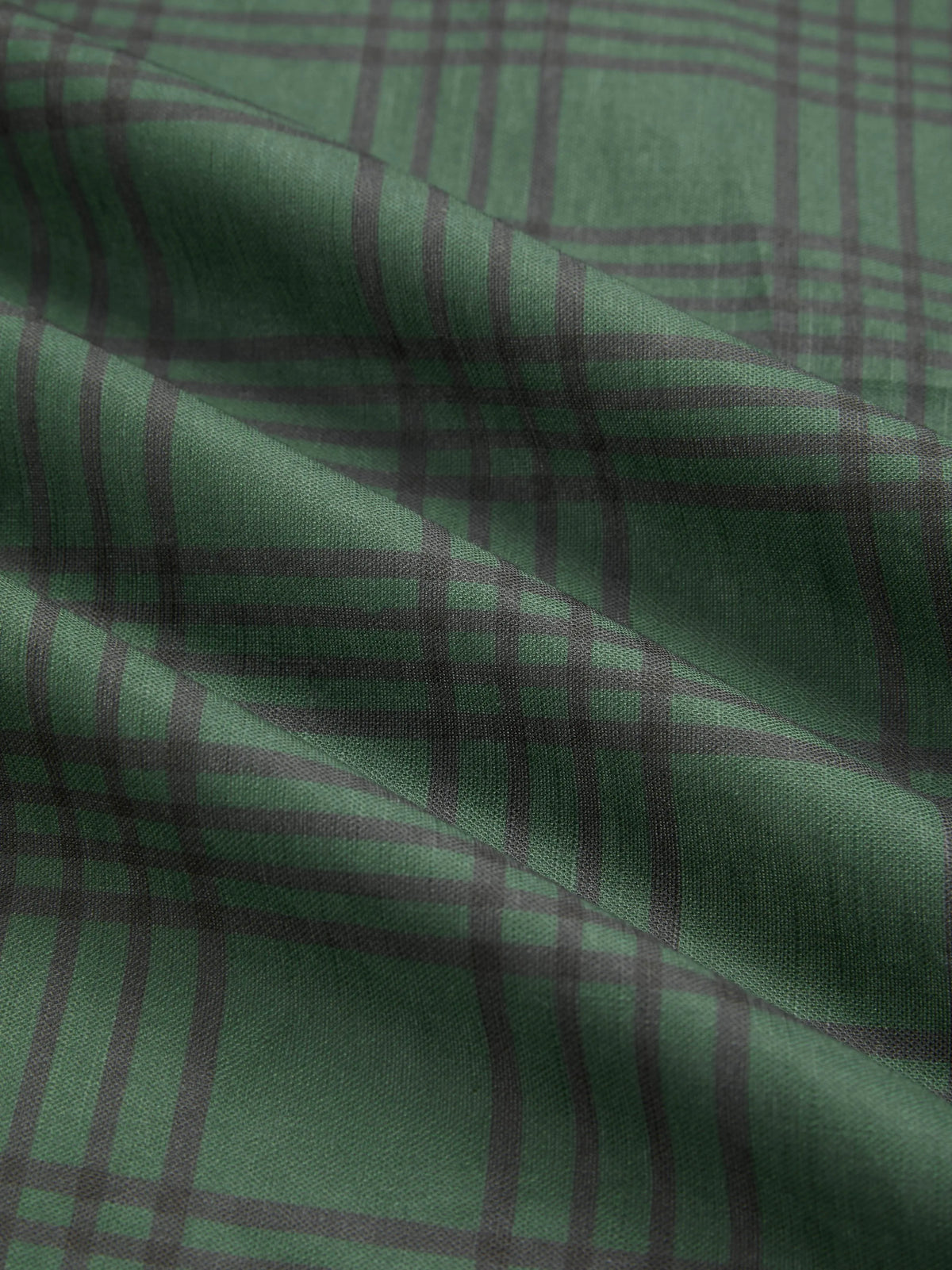 Maxi Linen Dress, Long Sleeves, V Neck, Plaid, Lace, Vintage, Deep Green