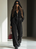 [24-hour shipping out]Casual Loose Vintage Denim Elastic Waist Zipper Hooded Jumpsuit