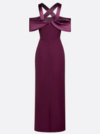 Burgundy Cross Bow Classic Off The Shoulder Sleeveless Sheath Floor Length Dress