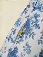 Maxi Linen Dress , Sleeveless, Round Neck, Floral, Belt Design, Vacation, Vintage, Blue