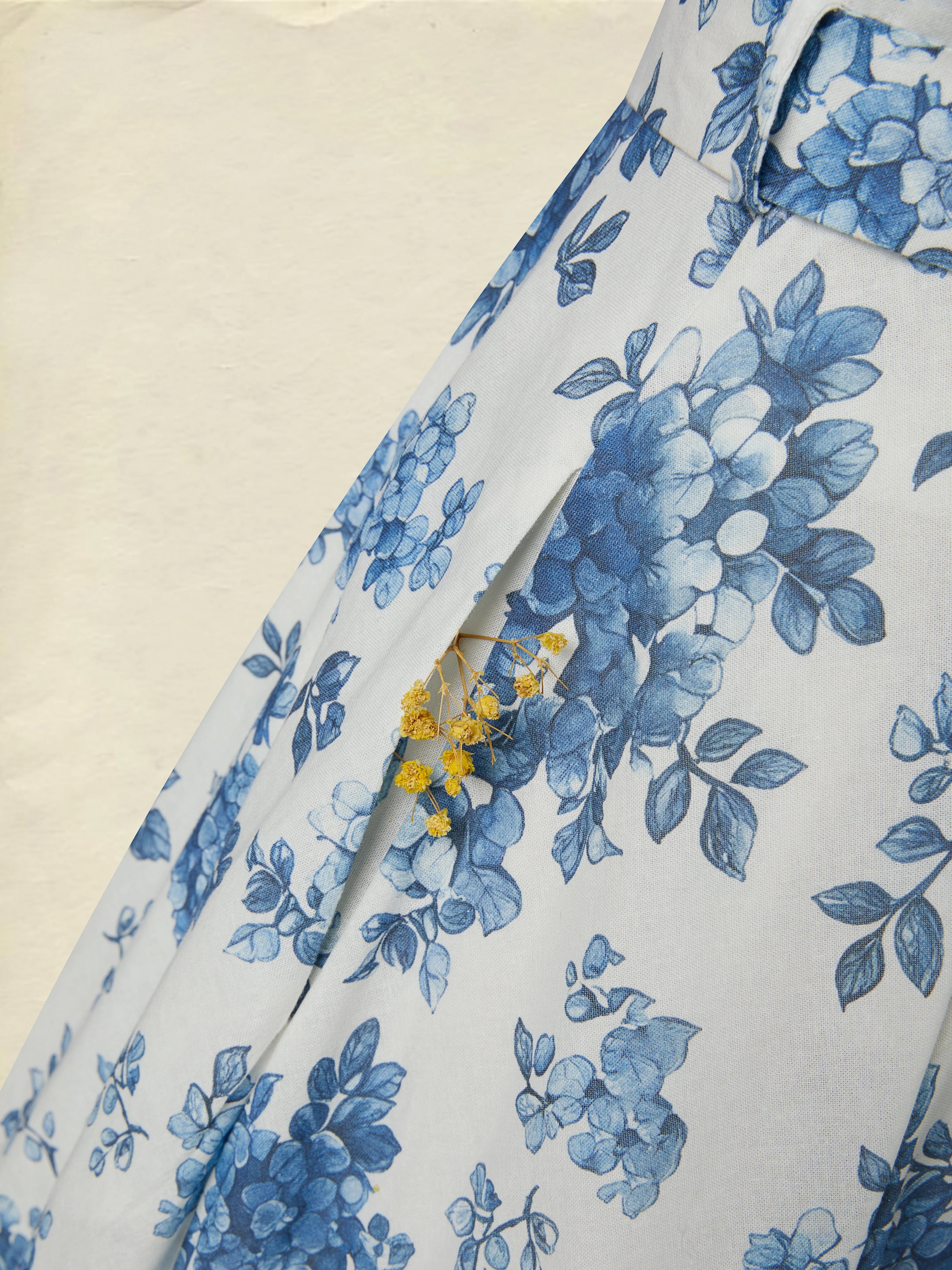 Maxi Linen Dress , Sleeveless, Round Neck, Floral, Belt Design, Vacation, Vintage, Blue