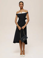Black Off The Shoulder Sleeveless A-Line Midi Dress