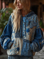 Women's Bohemian Style Patchwork Plant-dyed Embroidery Floral Butterfly Hoodie