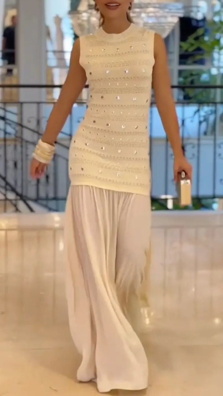 Sleeveless Knit Chiffon Maxi Dress