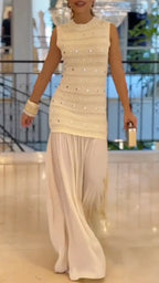 Sleeveless Knit Chiffon Maxi Dress