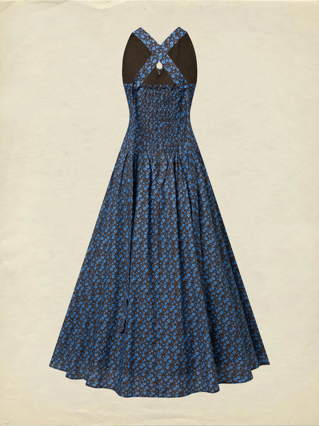 Maxi Cotton Dress, Sleeveless, V Neck, Floral, Lace, Vintage, Blue