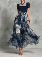 Boho Elegance Knite Top And Floral Long Skirt Set