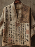 Japanese Ancient Calligraphy Art Linen Shirt