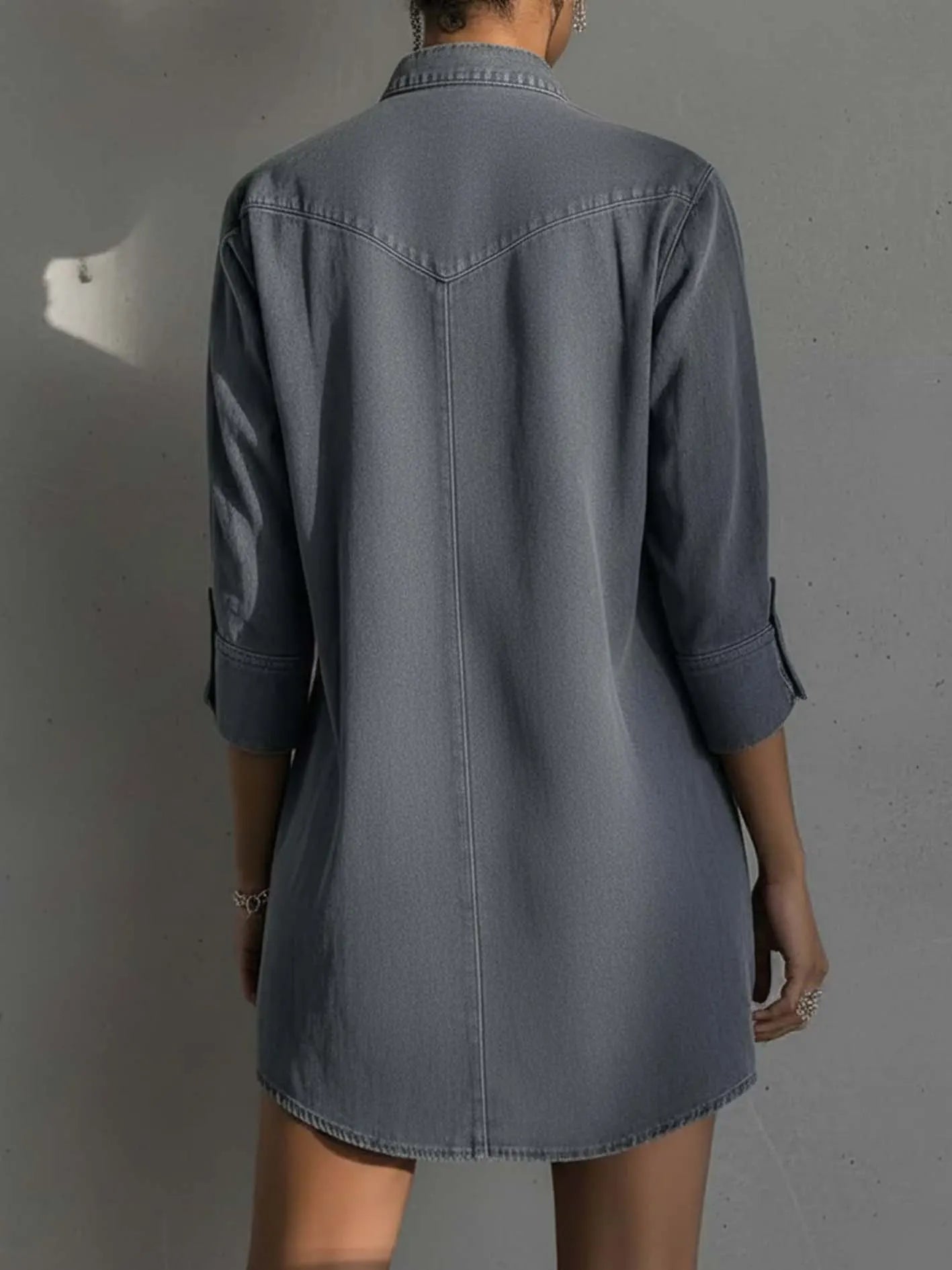 Dark Gray Lace-Up Denim Mini Dress