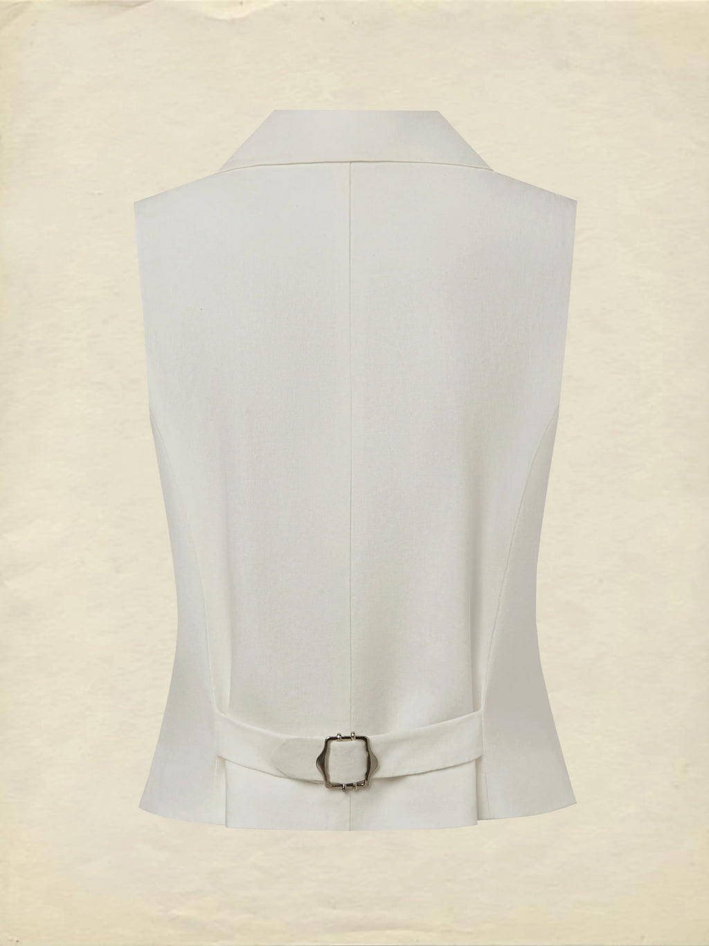 Linen Vest, Sleeveless, Shawl Collar, Plain, Button Design, Vacation, Vintage, White