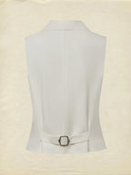 Linen Vest, Sleeveless, Shawl Collar, Plain, Button Design, Vacation, Vintage, White