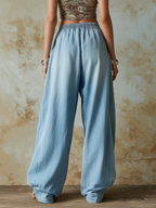 Light Blue Tencel Denim Oversized Wide Leg Pants