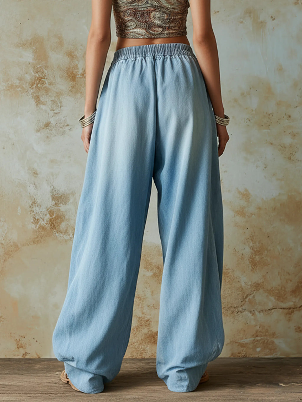 Light Blue Tencel Denim Oversized Wide Leg Pants