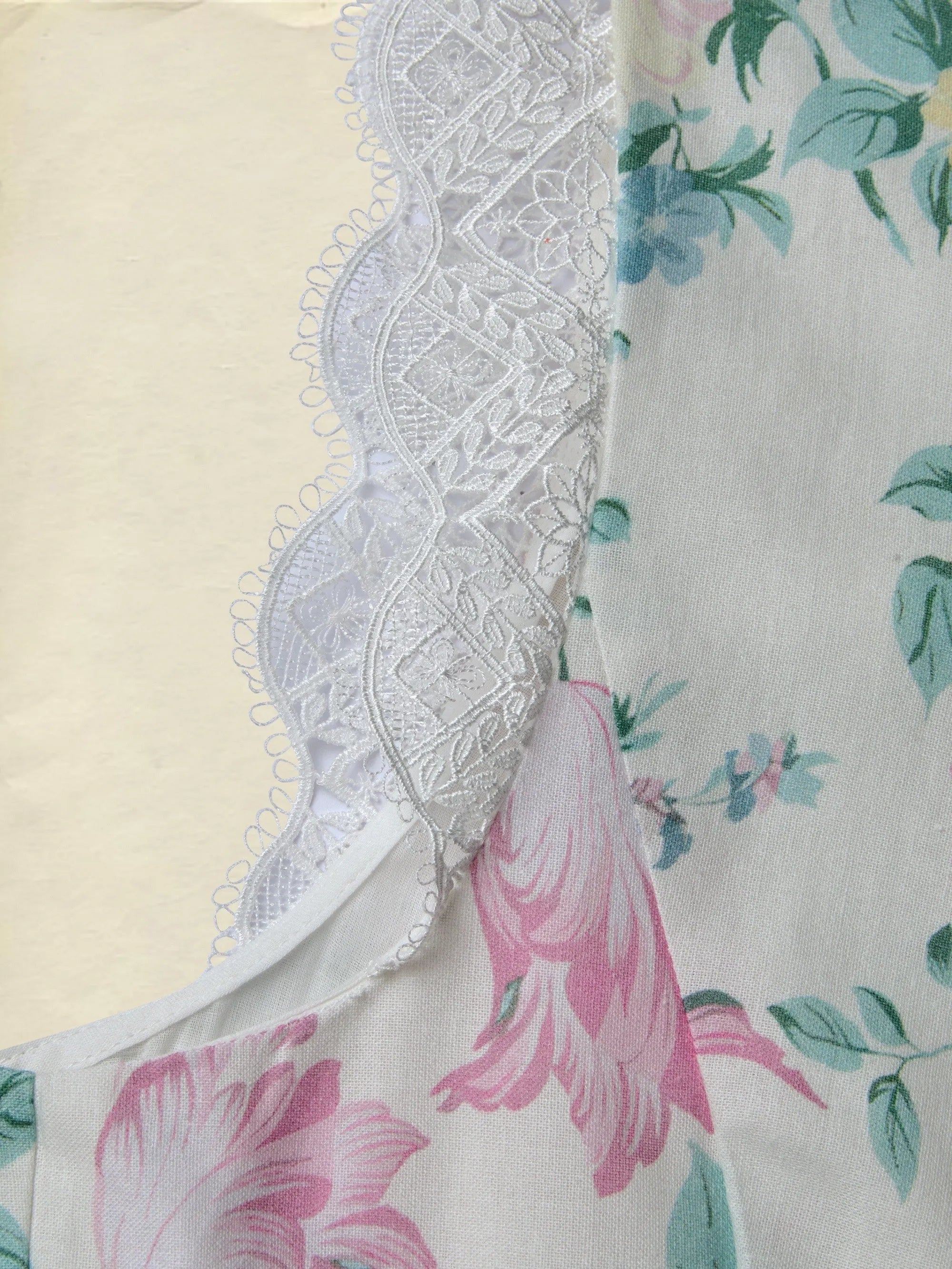 Maxi Cotton Dress, Sleeveless, V Neck, Floral, Lace, Vacation, Vintage, Apricot