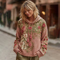 Women's Vintage Rose Floral Patchwork Cozy Knit Sweater Hooded