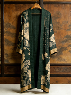 Japanese Art Retro Plants And Flowers Printed Long Cardigan