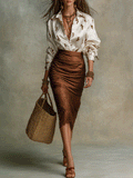 Effortless Boho Printed Top And Ruched Skirt Ensemble