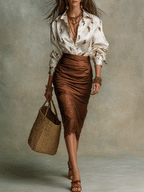 Effortless Boho Printed Top And Ruched Skirt Ensemble