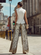 Sleeveless Tailored Vest & Printed Wide-Leg Trouser Set