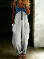 Women’s Casual One Piece Denim Denim Patchwork Jumpsuit