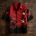 Vintage Japanese Plum & Crane Linen Short Sleeve Shirt