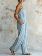Light Blue Spaghetti Strap Wide Leg Jumpsuit