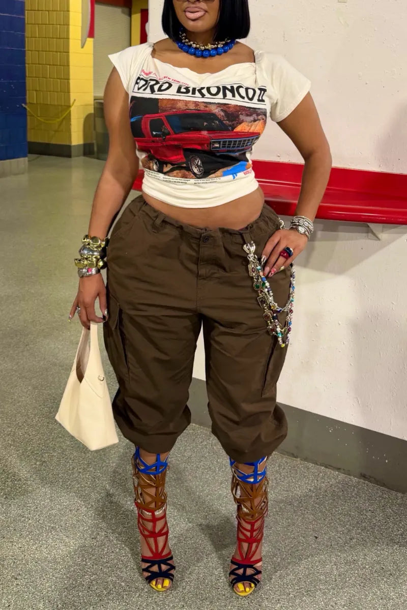 Vintage Graphic Tee & Cropped Cargo Pants Set