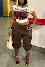 Vintage Graphic Tee & Cropped Cargo Pants Set