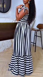 Striped Tie‑Strap Maxi Dress