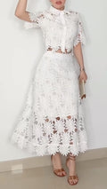 Women's Lapel Cutout Floral Elegant Two-Piece Set