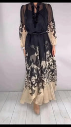 Printed Sheer Chiffon Two Piece Maxi Dress